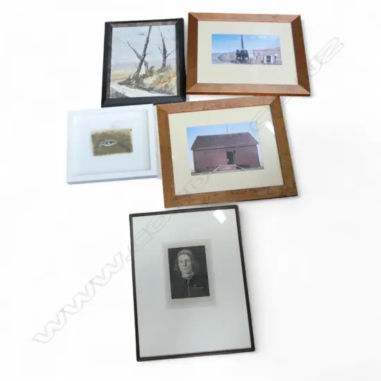 5 ARTWORKS; 2 JUNE SHIEFF, WC 340x265mm & BOAT 105x155mm, 2 GRAHAME SYDNEY PRINTS, MASACCIO PORTRAIT ETCHING 220x170mm