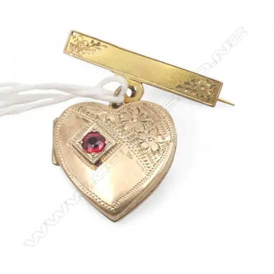 9ct GOLD VINTAGE LOCKET & BAR BROOCH 4.9gms