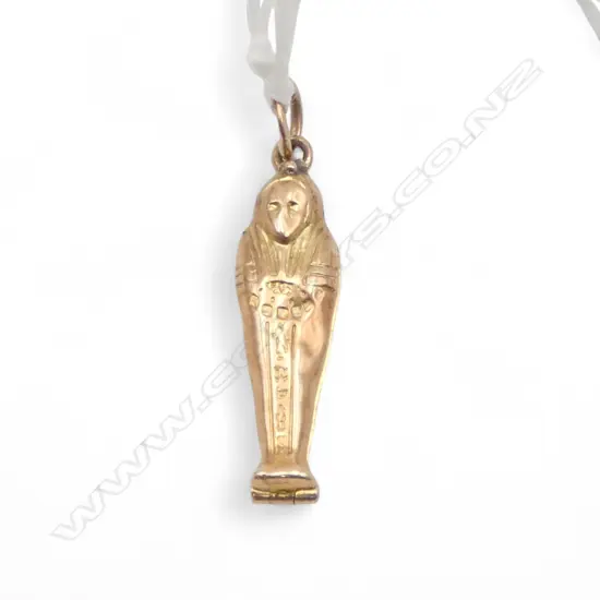 9ct GOLD small EGYPTIAN SARCOPHAGUS hinged opening PENDANT 0.8gms
