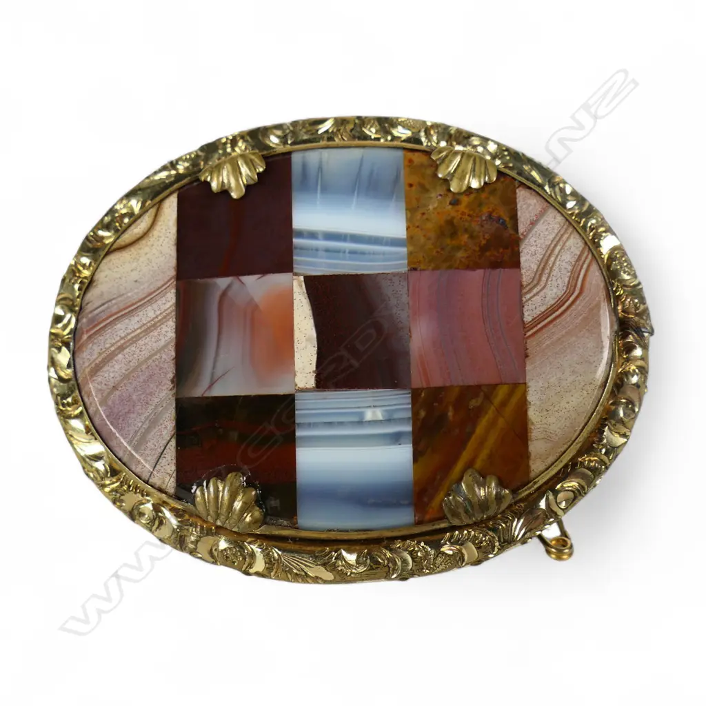 Rolled gold multi coloured agate brooch Image 1++