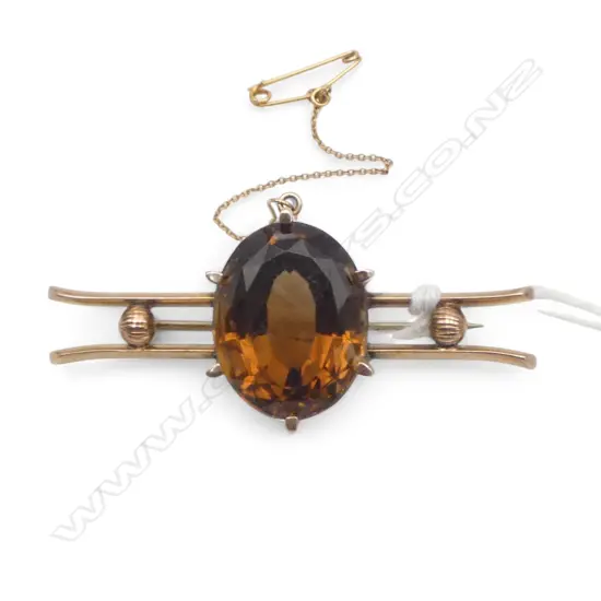 Retro 9ct gold large stone set bar brooch topaz family 12.7gms