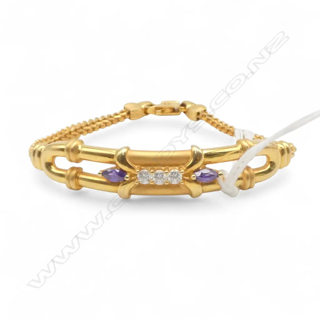 22CT BRACELET w. CZ & AMYTHSTS 13.9gms Image 1++