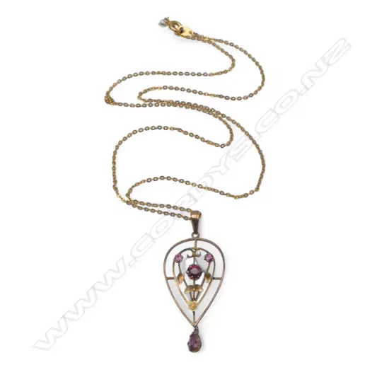 9ct ROSE GOLD AMETHYST PENDANT, 1.61gm on plated chain