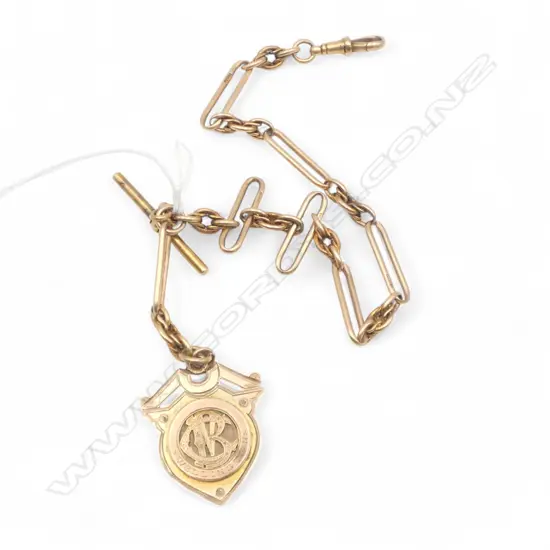 VICTORIAN 15ct GOLD ALBERT CHAIN Prince of Wales & rail link + 9ct fob medallion tennis prize. 43.8gms