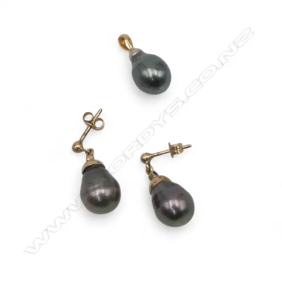 9ct TAHITIAN PEARL EARRINGS & PENDANT, 6.27gm