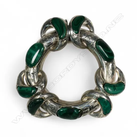 Late Victorian Silver agate green brooch malachite