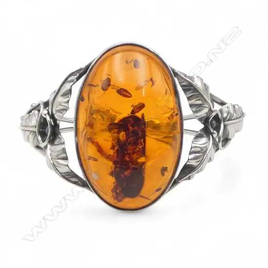 SILVER & AMBER ART NOUVEAU BRACELET unmarked