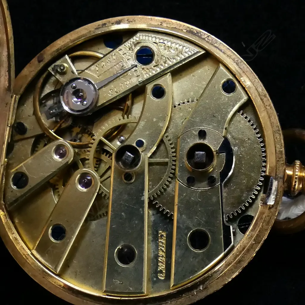 19thC MATHEY 18CT GOLD OPEN FACE MID-SIZE POCKET WATCH nicely engraved 35.4gms dust cover not gold Image 1++