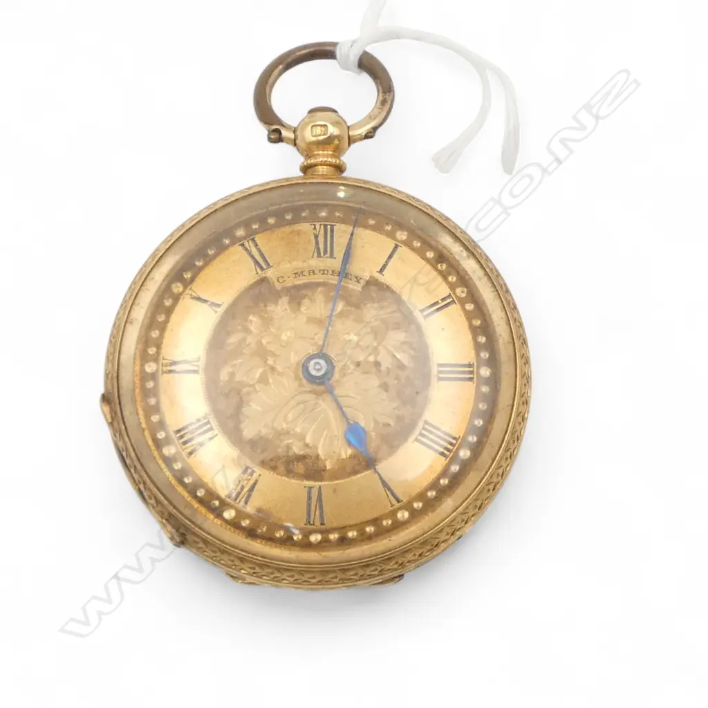 19thC MATHEY 18CT GOLD OPEN FACE MID-SIZE POCKET WATCH nicely engraved 35.4gms dust cover not gold Image 1++