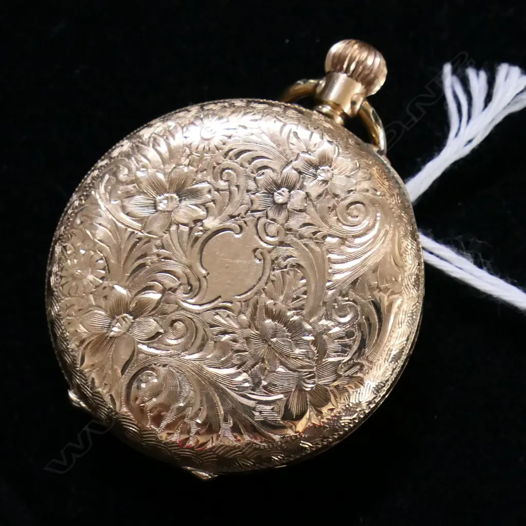 EARLY 20thC 9ct GOLD mid-size open face POCKET WATCH plated dust cover 32.3gms, unable to open to see movement Image 1++