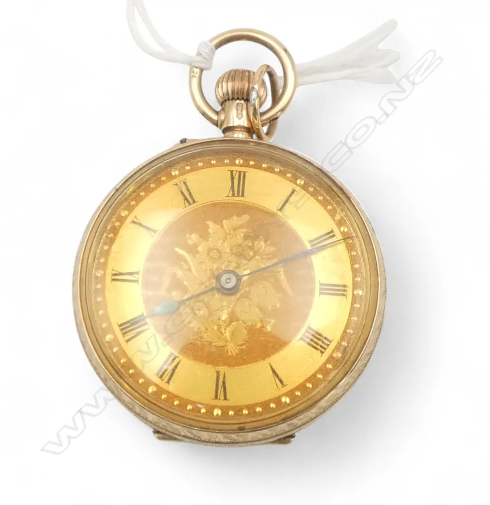 EARLY 20thC 9ct GOLD mid-size open face POCKET WATCH plated dust cover 32.3gms, unable to open to see movement Image 1++
