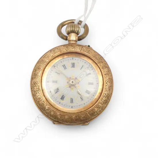 c.1900 SWISS 14CT GOLD & marine picture enamelled LADIES FOB WATCH open face 21.5gms 