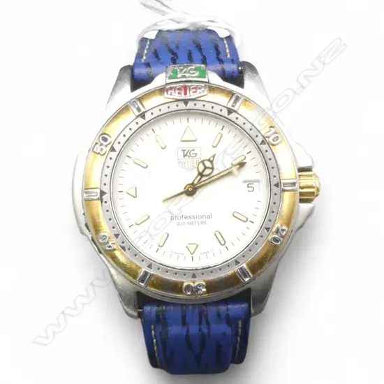 RTV   TAG HEUER SWISS 4000 SERIES WRISTWATCH, PROFESSIONAL 200M, BI-TONE, w NEW ORIG BLUE 'SHARK SKIN' STRAP