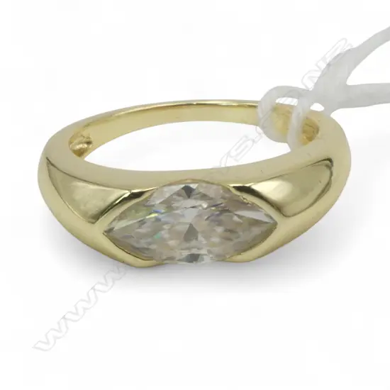 1ct MOISSANITE SILVER GILT RING, GRA CERT, SIZE M