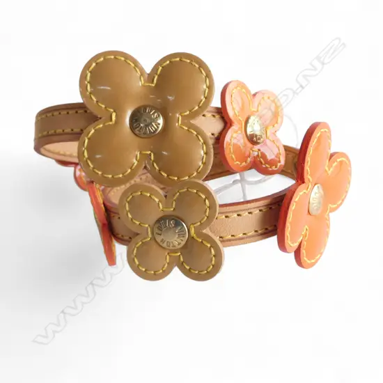 LOUIS VUITTON VERNIS LEATHER DOUBLE WRAP FLOWER BRACELET, unworn condition (orange & gold)
