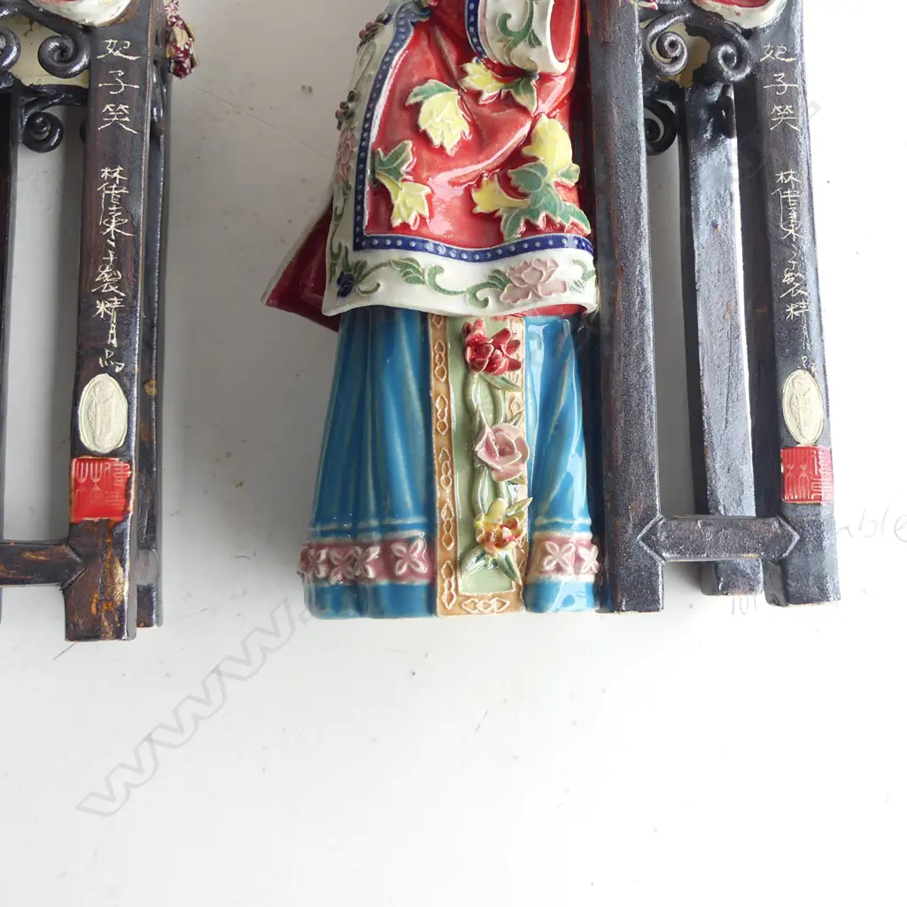 A PAIR OF CHINESE SHIWAN FIGURINES DEPICTING QING DYNASTY WOMEN (ONE WITH SMALL LOSS ON TOP OF FINGER) 290mm (H) in box Image 1++