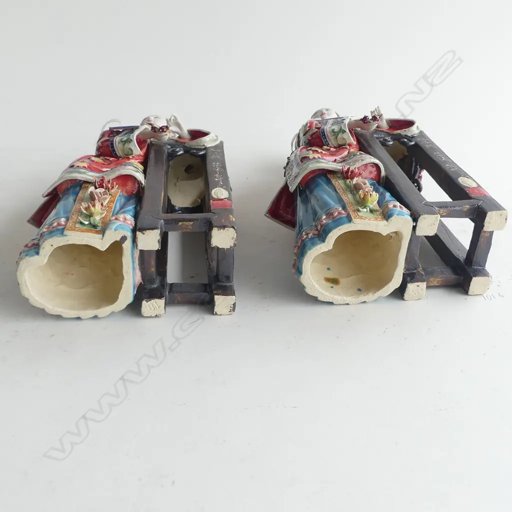 A PAIR OF CHINESE SHIWAN FIGURINES DEPICTING QING DYNASTY WOMEN (ONE WITH SMALL LOSS ON TOP OF FINGER) 290mm (H) in box Image 1++