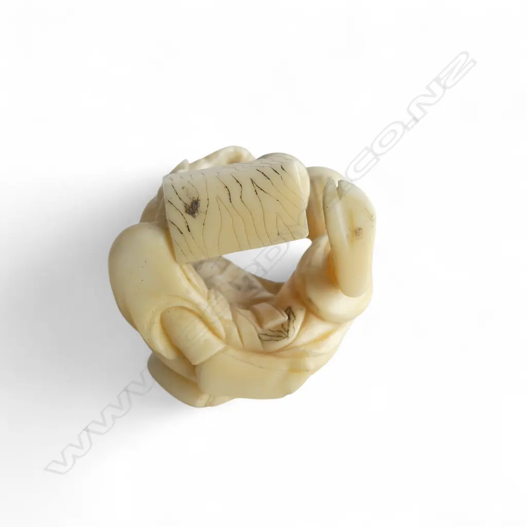 IVORY NETSUKE, MASK MAKER, SIGNED fault Image 1++