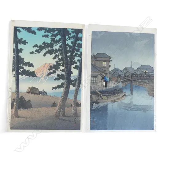 2 SHIN-HANGA PRINTS by KAWASI HASUI, 'RAINY SEASON AT RYOSHIMACHI SHINAGAWA' & 'MT FUJI FROM TAGONOURA' 395x270mm