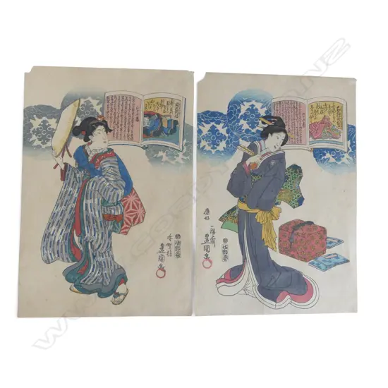2  UKIYO-E PRINTS FROM THE SERIES HYKUNIN IISAU (ONE HUNDRED POETS) by UTAGAWA KUNISADA (1786-1864) 380x260mm