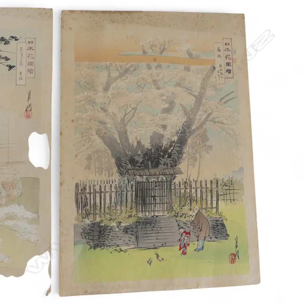 2 UKIYO-E PRINTS by UGATA GEKKO (1859-1920) FLOWERS OF JAPAN SERIES (1897) 365x255mm & A SURIMONO PRINT... Image 1++