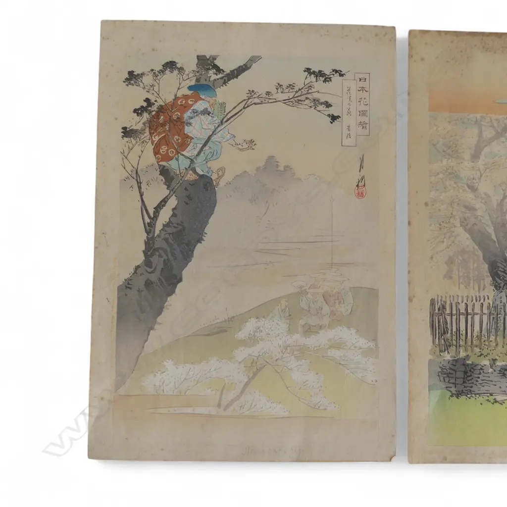 2 UKIYO-E PRINTS by UGATA GEKKO (1859-1920) FLOWERS OF JAPAN SERIES (1897) 365x255mm & A SURIMONO PRINT... Image 1++