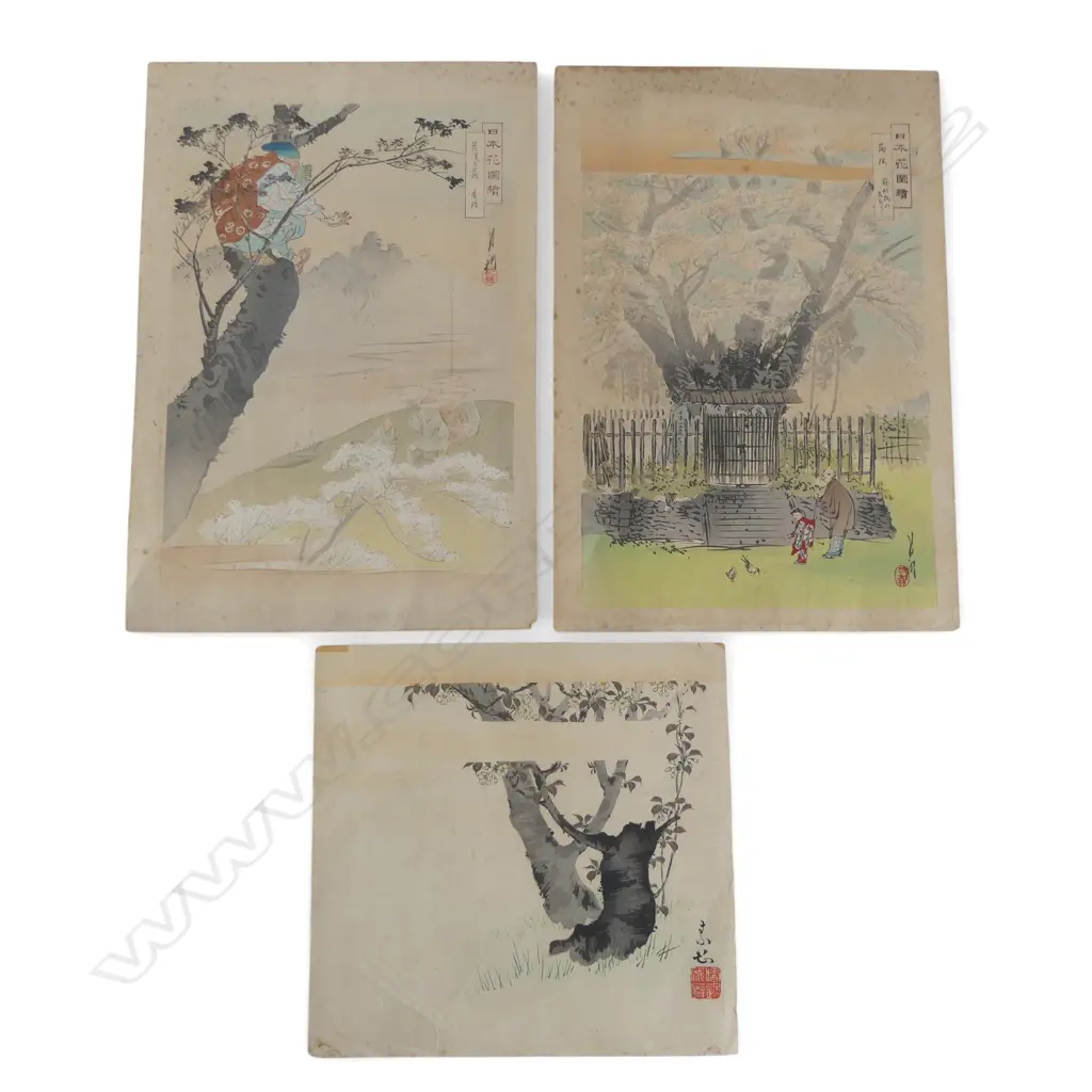 2 UKIYO-E PRINTS by UGATA GEKKO (1859-1920) FLOWERS OF JAPAN SERIES (1897) 365x255mm & A SURIMONO PRINT... Image 1++