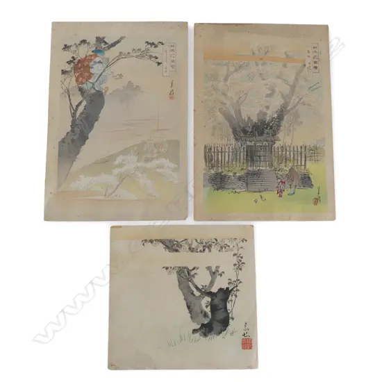 2 UKIYO-E PRINTS by UGATA GEKKO (1859-1920) FLOWERS OF JAPAN SERIES (1897) 365x255mm & A SURIMONO PRINT...