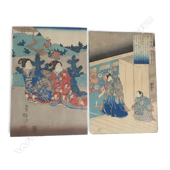 2 19thC UKIYO-E PRINTS by KUNIYOSHI; ONE HUNDRED POETS SERIES & L/H TYPTYCH SHEET OF Ex. SIR ERIMA NORTHCROFT COLECTION