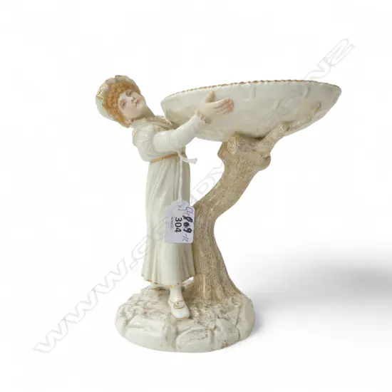19THC (RD DIAMOND) VICTORIAN PORCELAIN ROYAL WORCESTER FIGURE AS WOMAN AND TREE AS A TAZZA H.220mm