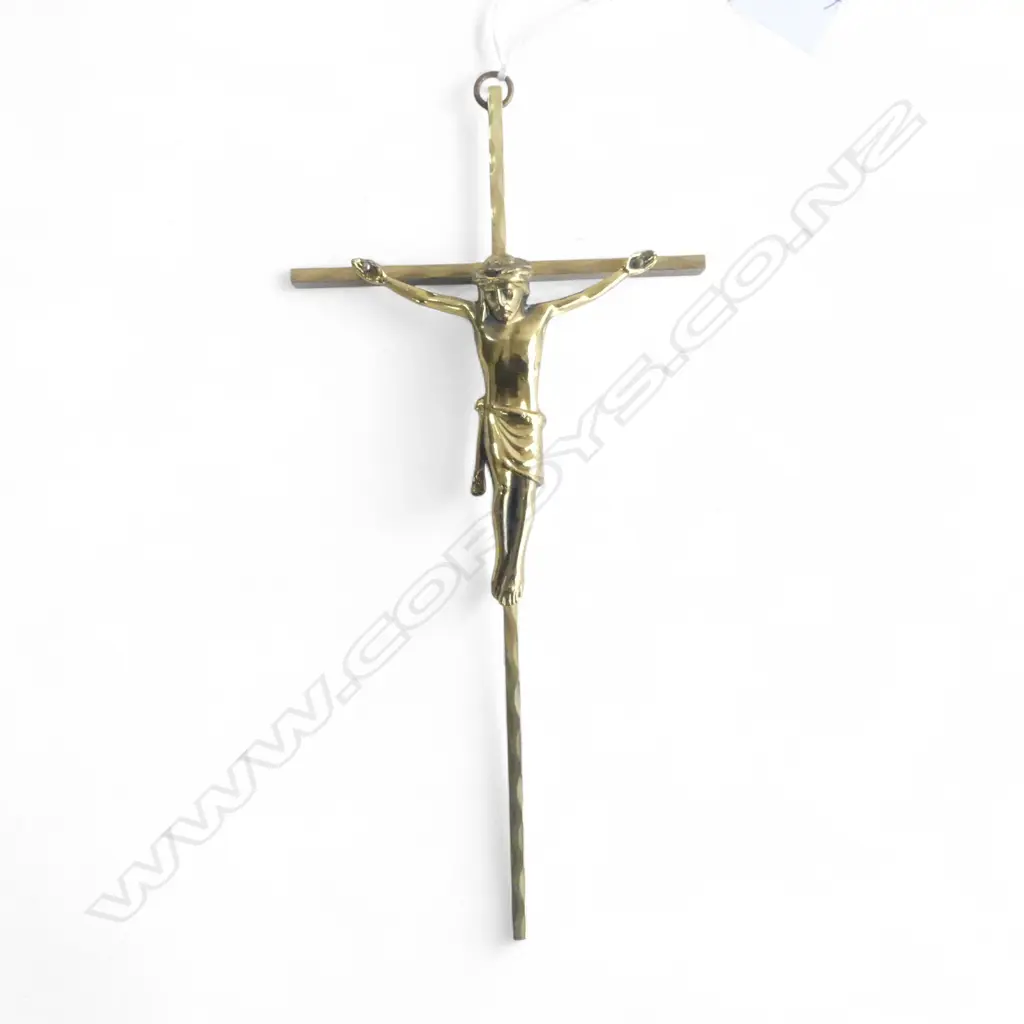 QUALITY OLD CAST BRASS CRUCIFIX wall hanging. H.250mm Image 1++