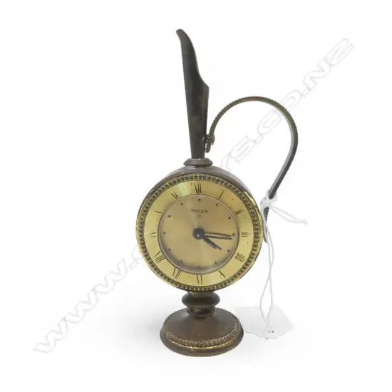 VINTAGE SWIZA (Swiss) 8 (day) brass NOVELTY DESK CLOCK as a ewer. With alarm. Running. H135mm.