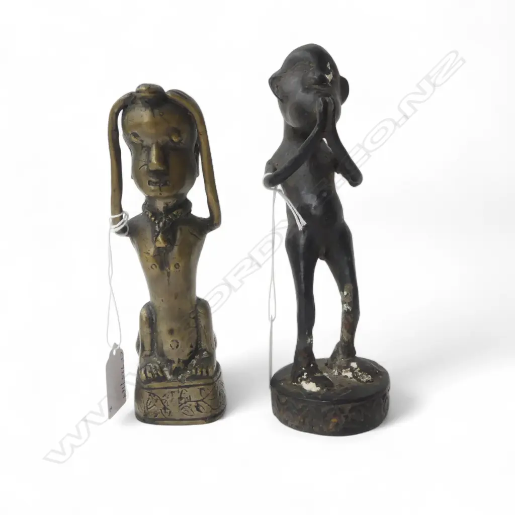 2 AFRICAN BENIN BRONZE LIZARD MEN PRAYING H180MM Image 1++