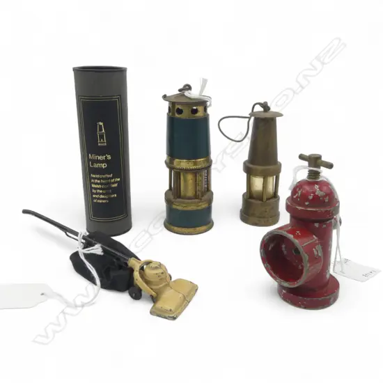3 MINITURE MINERS LAMPS H120 TALLEST VINTAGE FIRE HYDRANT & HOOVER