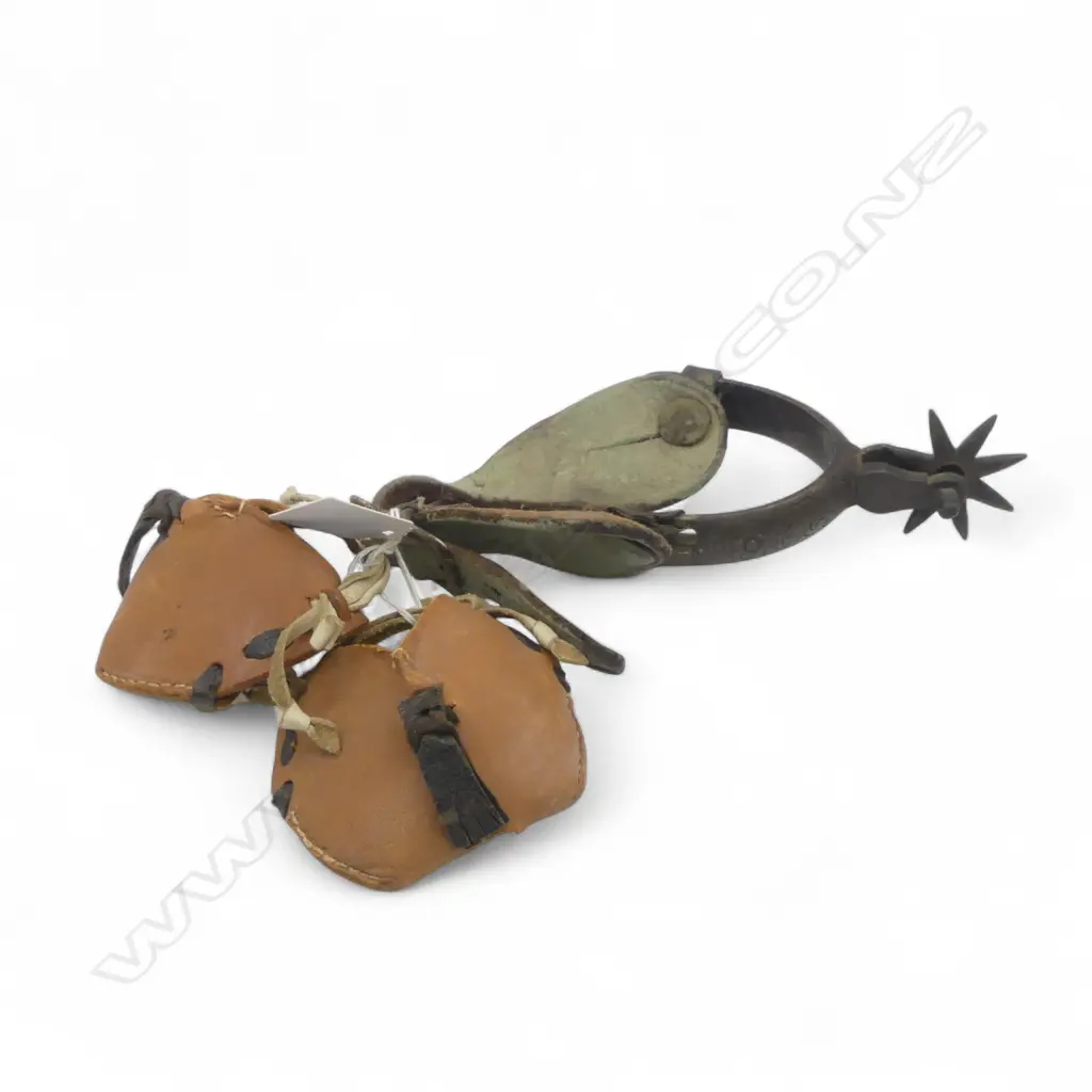 2 OLD LEATHER FALCONRY HOODS + OLD STEEL STIRRUP  Image 1++