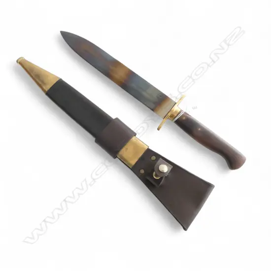 REPLICA 1849 US MOUNTED RIFLEMANS KNIFE BY KIWI BLADE KNIVES AUCKLAND, BRASS DETAILS, LEATHER SHEATH L.490mm...