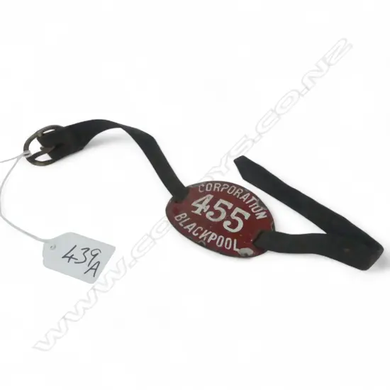 VINTAGE  ENAMEL & LEATHER BLACKPOOL RAILWAY BADGE L70MM