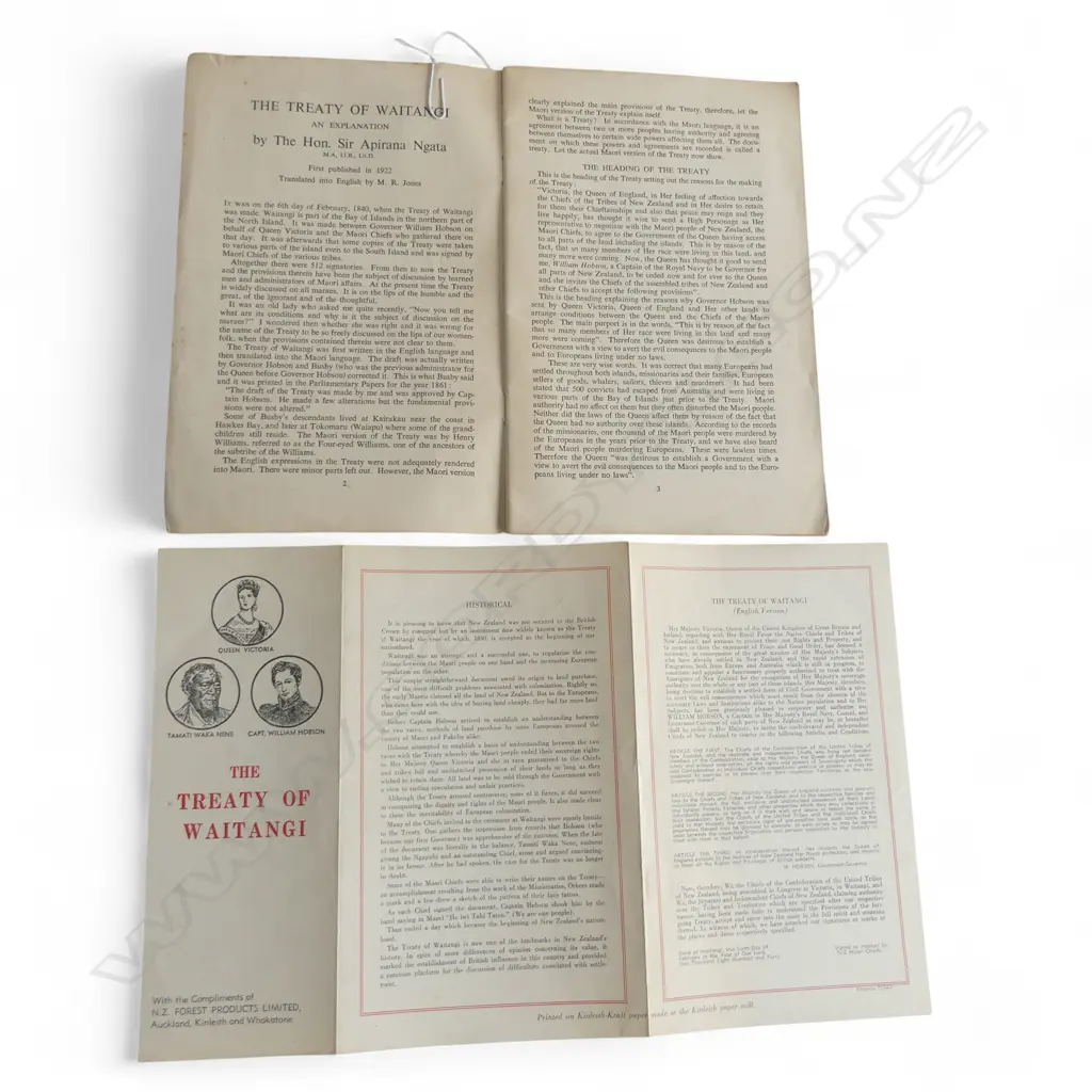 PAMPHLET 'THE TREATY OF WAITANGI AN EXPLAINATION' BY SIR APIRANA NGATA Published for The Maori Purposes Fund Board... Image 1++