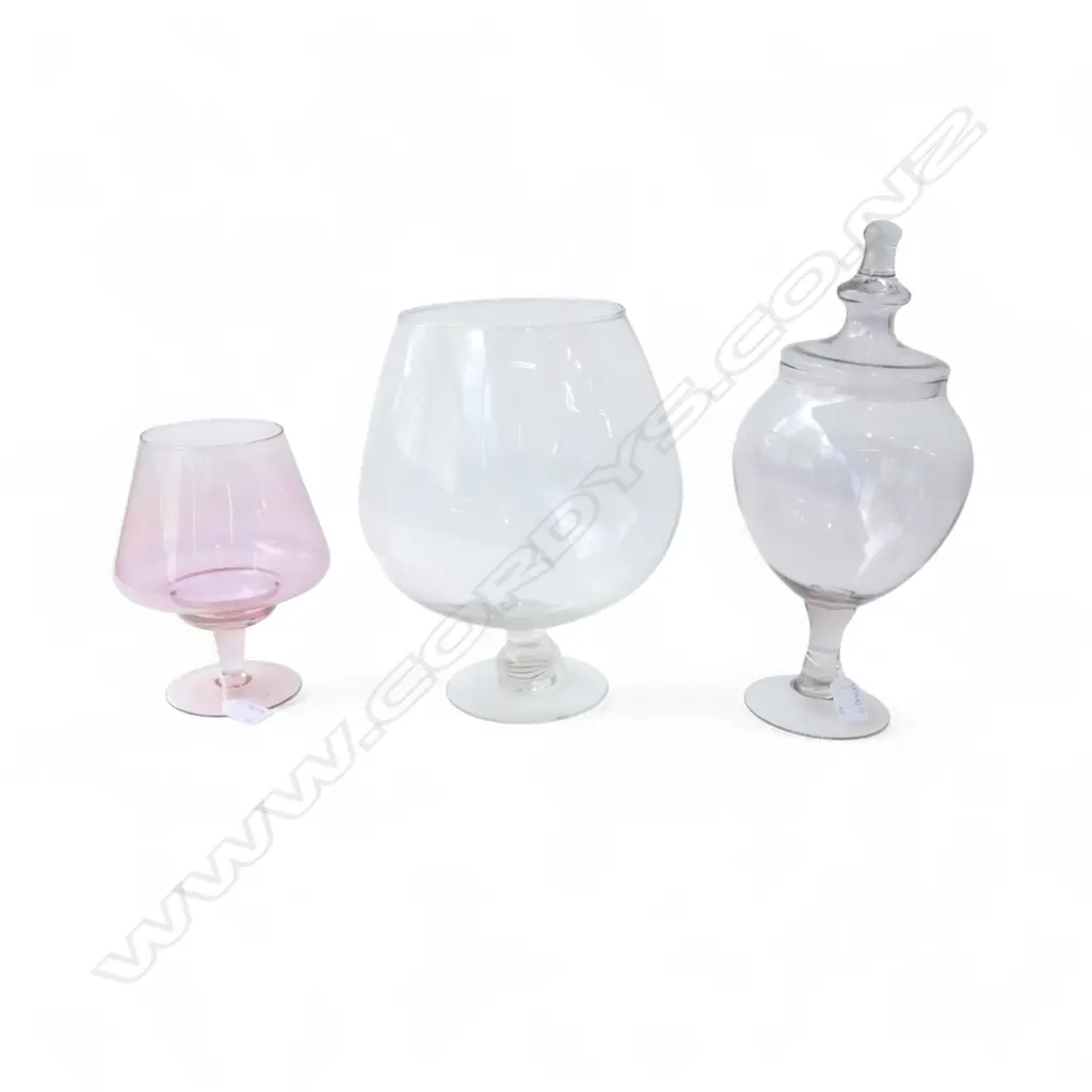 LARGE SIZE GLASS BRANDY BALLOON H300MM LIDDED GLASS JAR H360 & ANOTHER OVER SIZE GLASS H200MM Image 1++