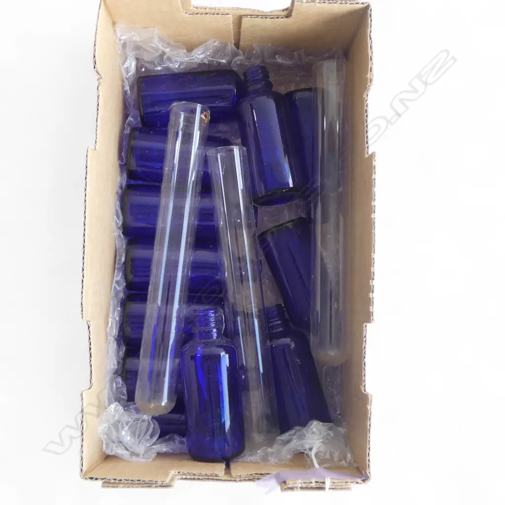 SMALL BLUE GLASS BOTTLES ×12 & GLASS TUBES ×3 Image 1++