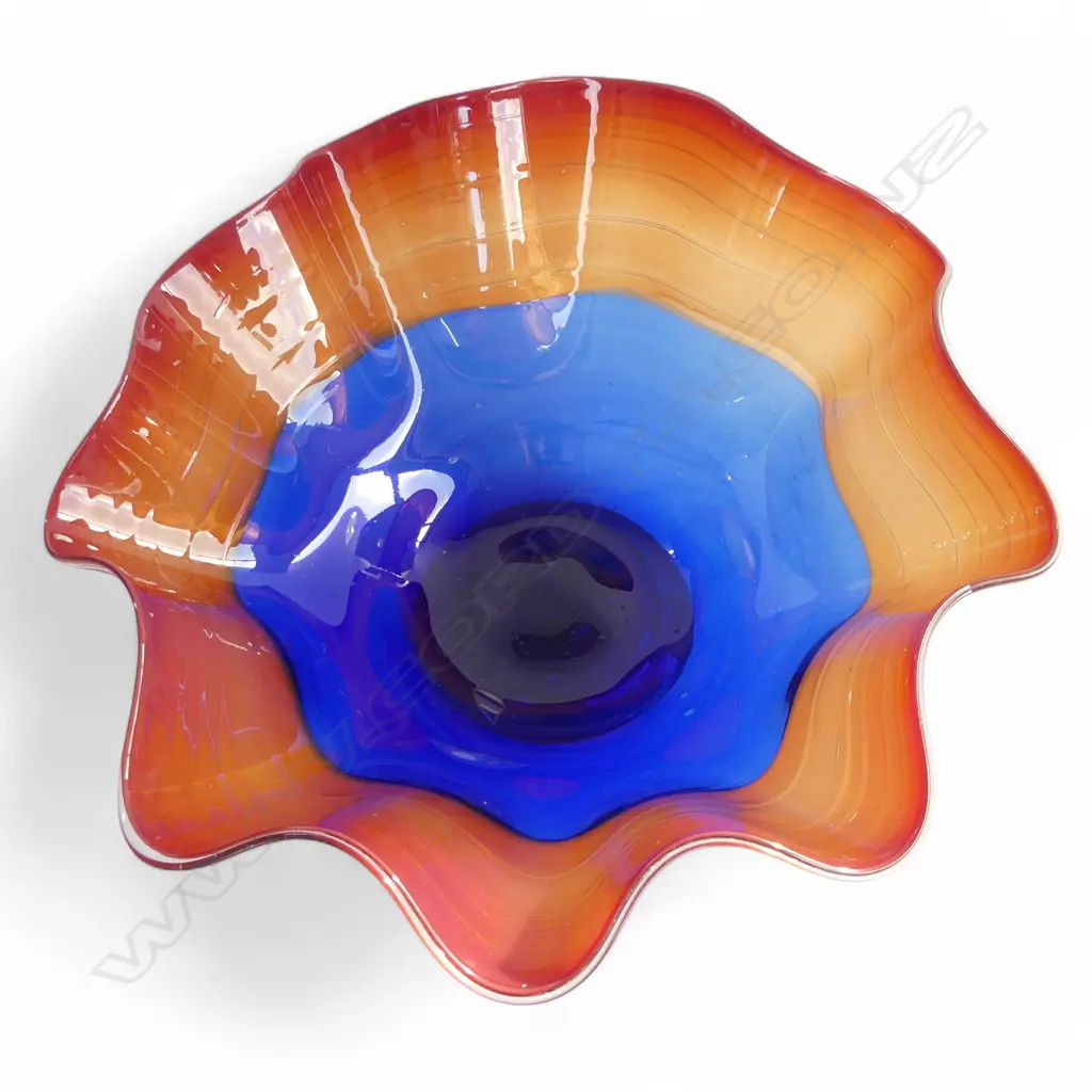 LARGE GLASS FLARED BOWL, BLUE & ORANGE, H.200, Dia.420mm Image 1++