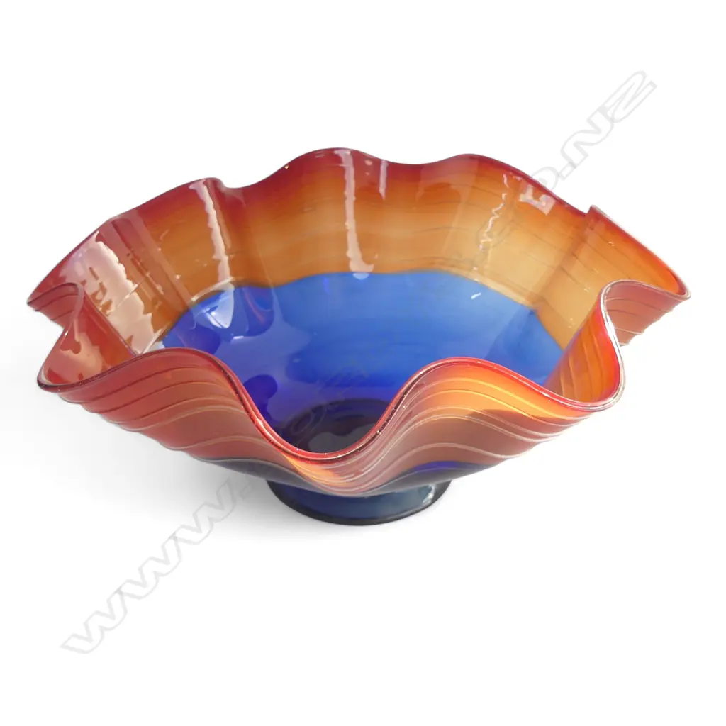 LARGE GLASS FLARED BOWL, BLUE & ORANGE, H.200, Dia.420mm Image 1++