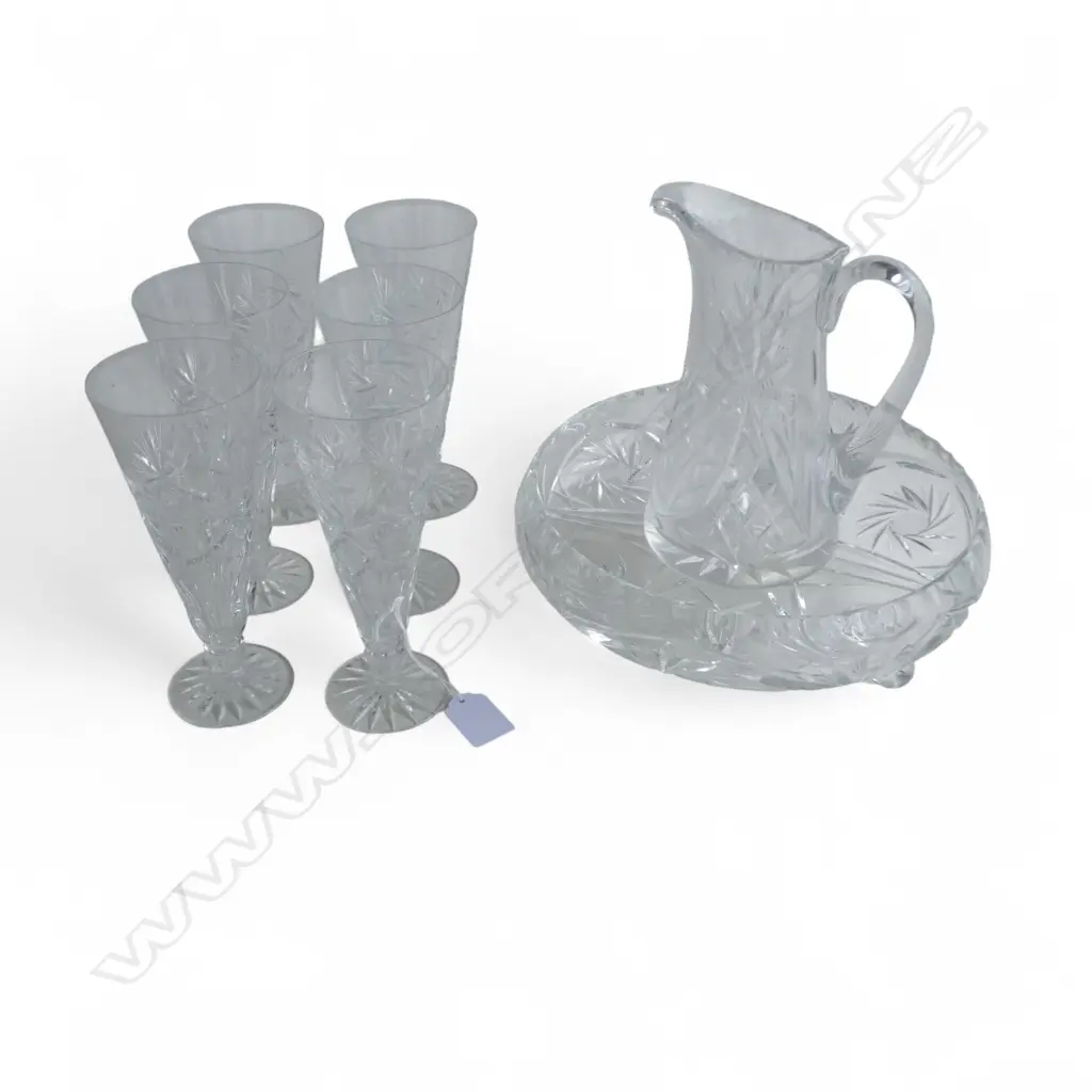 6 CRYSTAL FLUTES, BOWL & JUG H.195mm some faults Image 1++