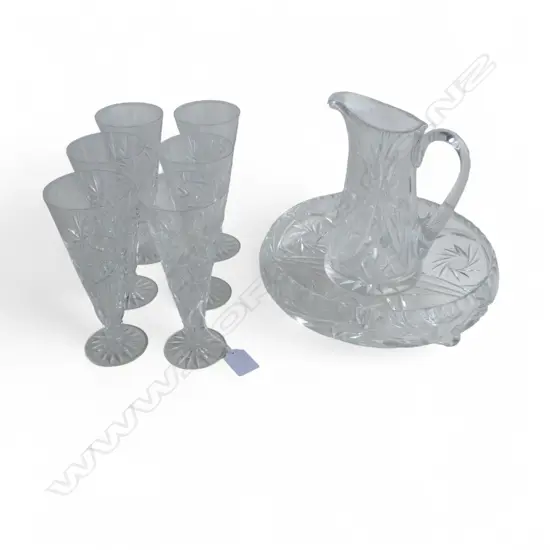 6 CRYSTAL FLUTES, BOWL & JUG H.195mm some faults