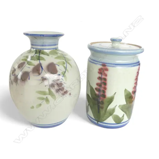 NZ STUDIO POTTERY VASE & LIDDED JAR H290 & 270MM