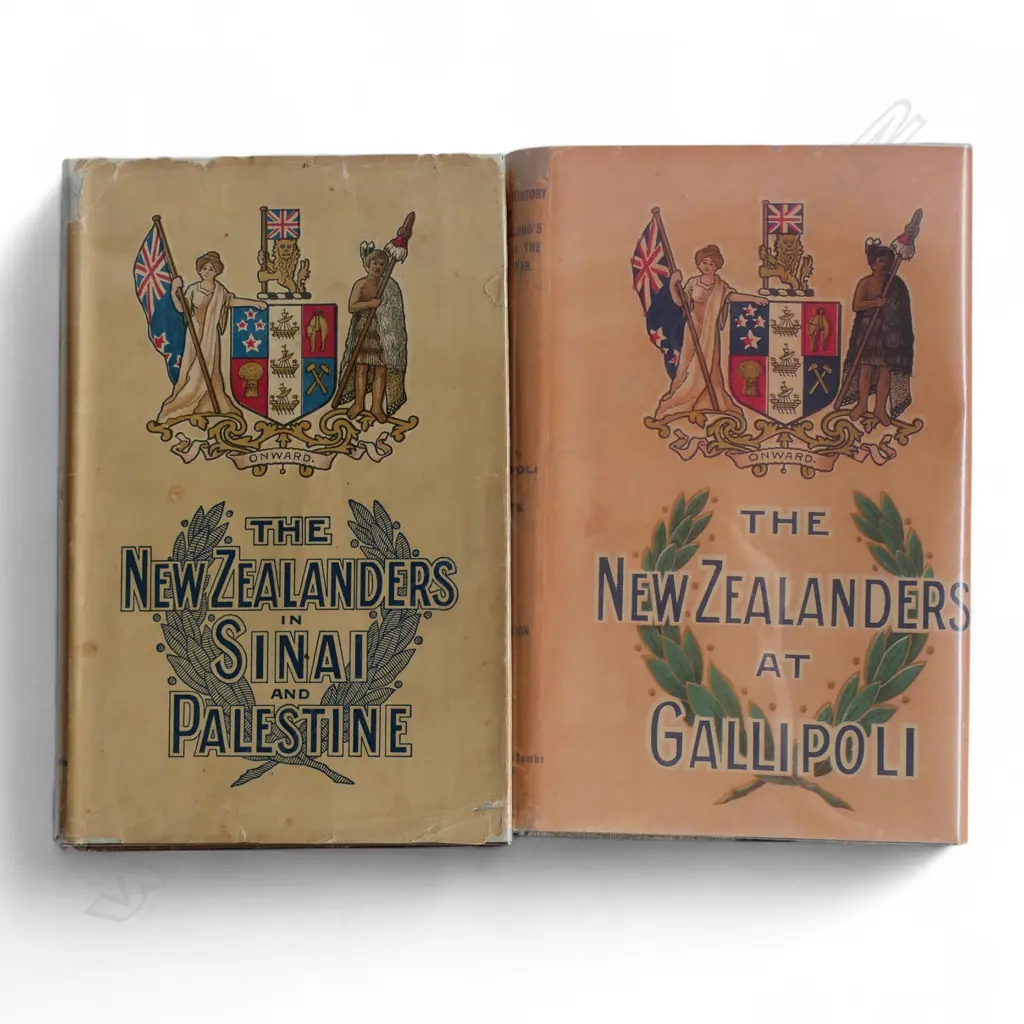 OFFICIAL HISTORY OF THE GREAT WAR VOLS. 1 N.Z. AT GALLIPOLI (NEW DC) + VOLS. 3 SINAI AND PALESTINE; FOLD OUT MAPS, 1921 Image 1++