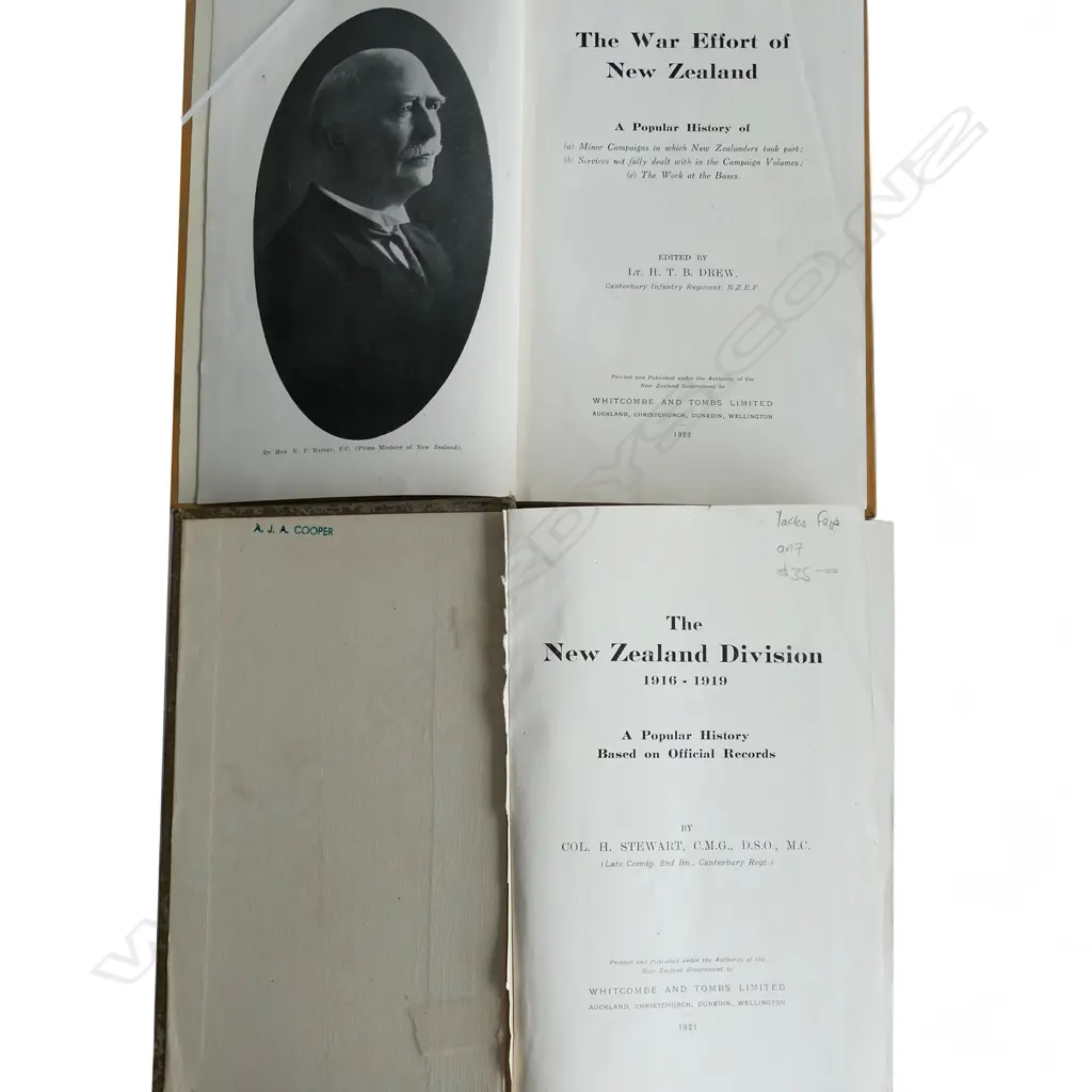 OFFICIAL HISTORY OF THE GREAT WAR VOLS. 2 FRANCE + VOLS. 4 THE WAR EFFORT OF NEW ZEALAND; FOLD OUT MAPS, 1921 1st Ed. Image 1++
