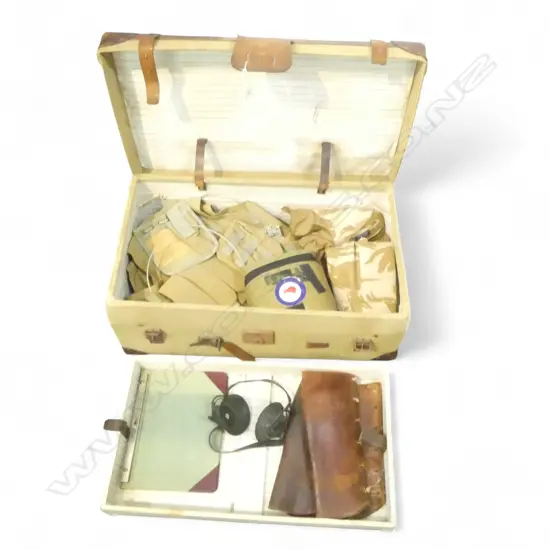 VINTAGE CANVAS TRUNK L700MM & 6 MILITRY COLLECTABLES FLACK JACKET ETC