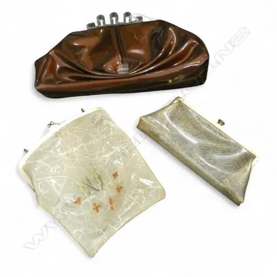 1950s 'CONFETTI' PURSE & CLUTCH + COPPER VINYL CLUTCH w ACRYLIC WAVE HANDLE