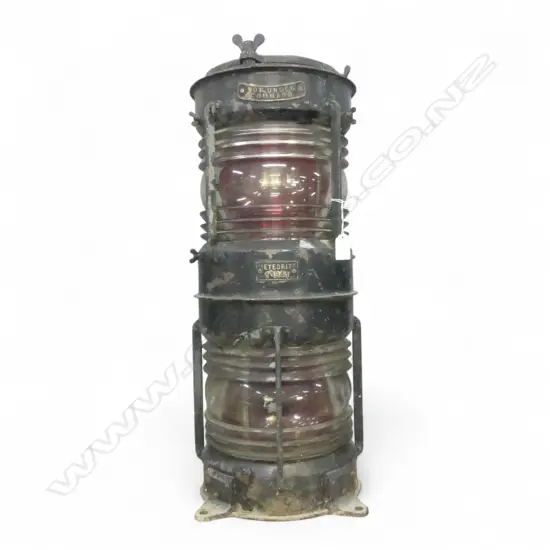 DOUBLE HEIGHT SHIPS NOT UNDER COMMAND LAMP,  PAINTED COPPER. H.650mm TOP COVER MISSING